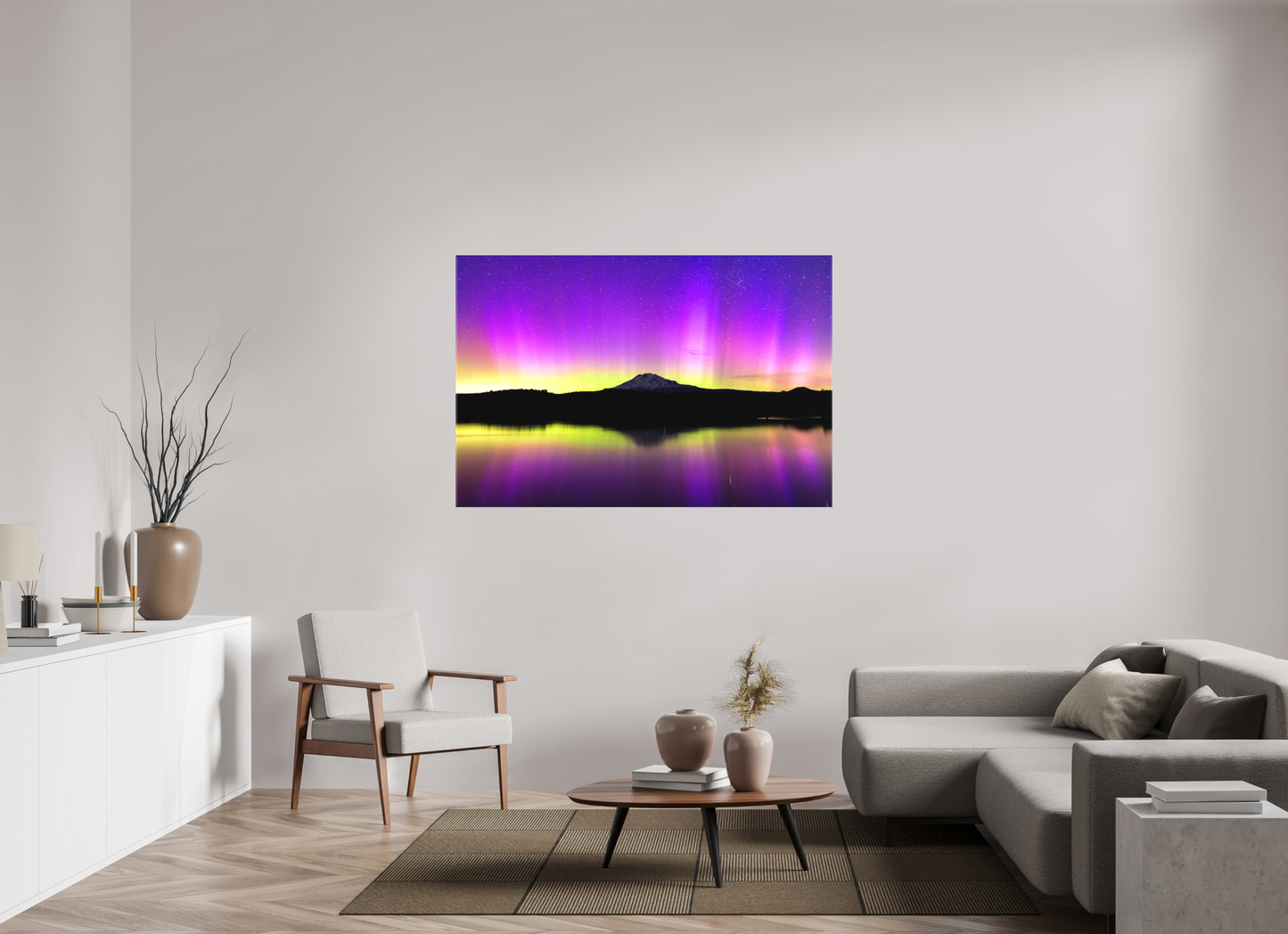 60 x 40″, Matte Canvas on Stretcher Frame Aurora Night and Mt. Adams