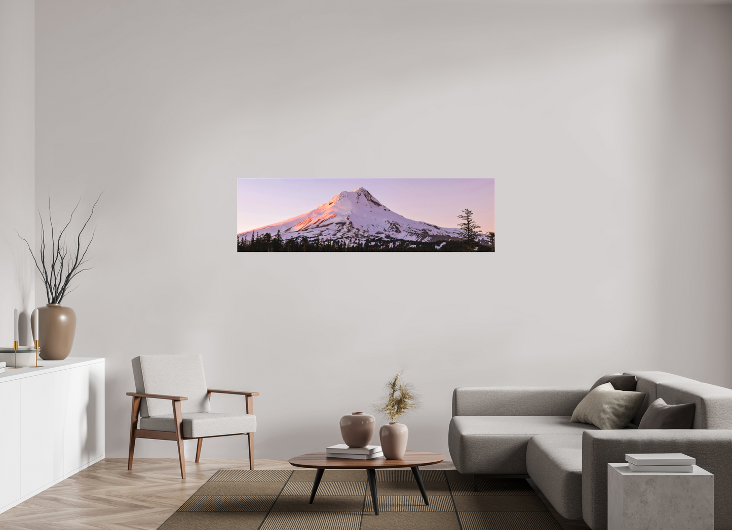 70.5 x 20″, Matte Canvas on Stretcher Frame Mount Hood in Ember Light