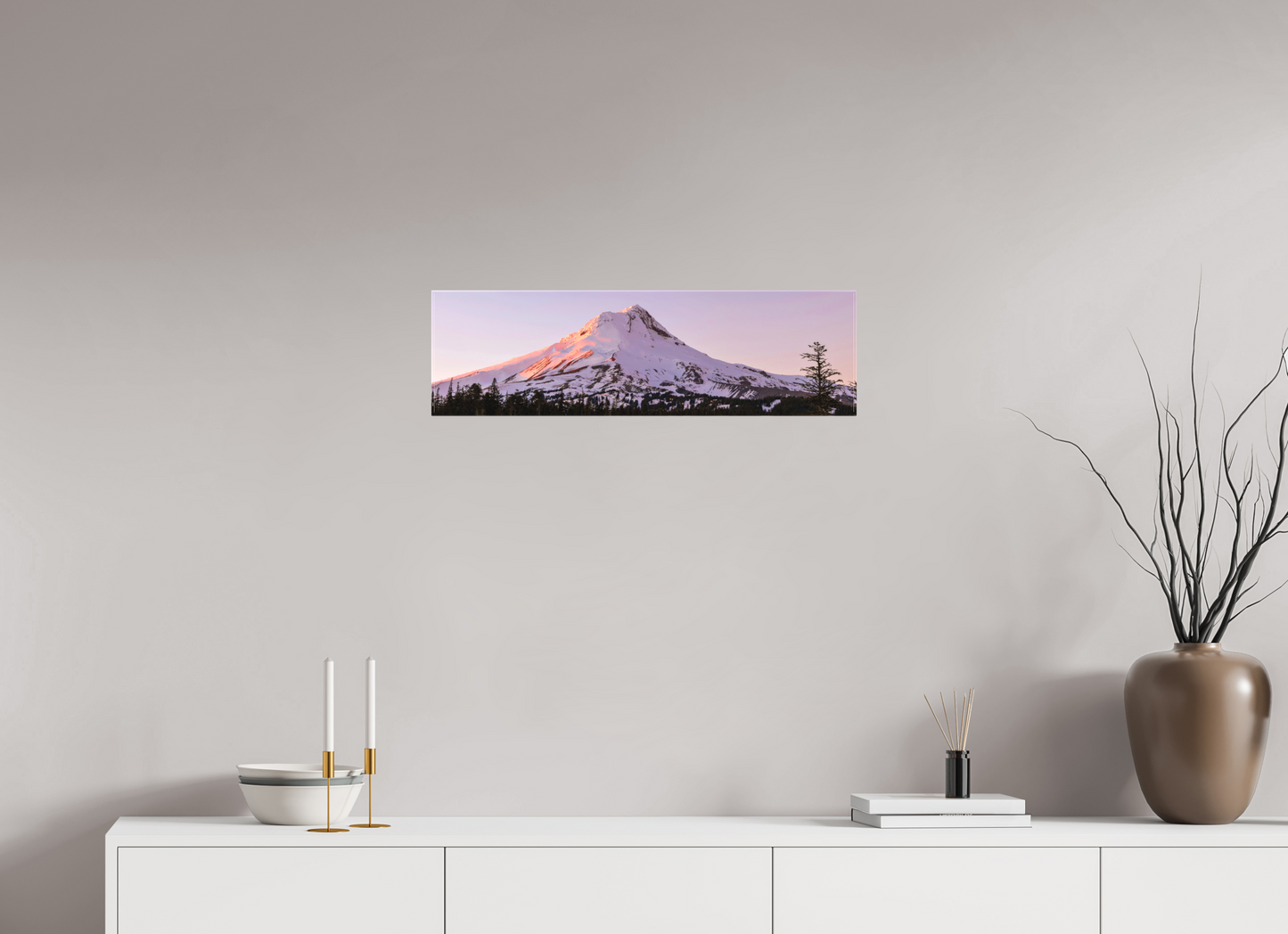28.2 x 8″, Matte Canvas on Stretcher Frame Mount Hood in Ember Light
