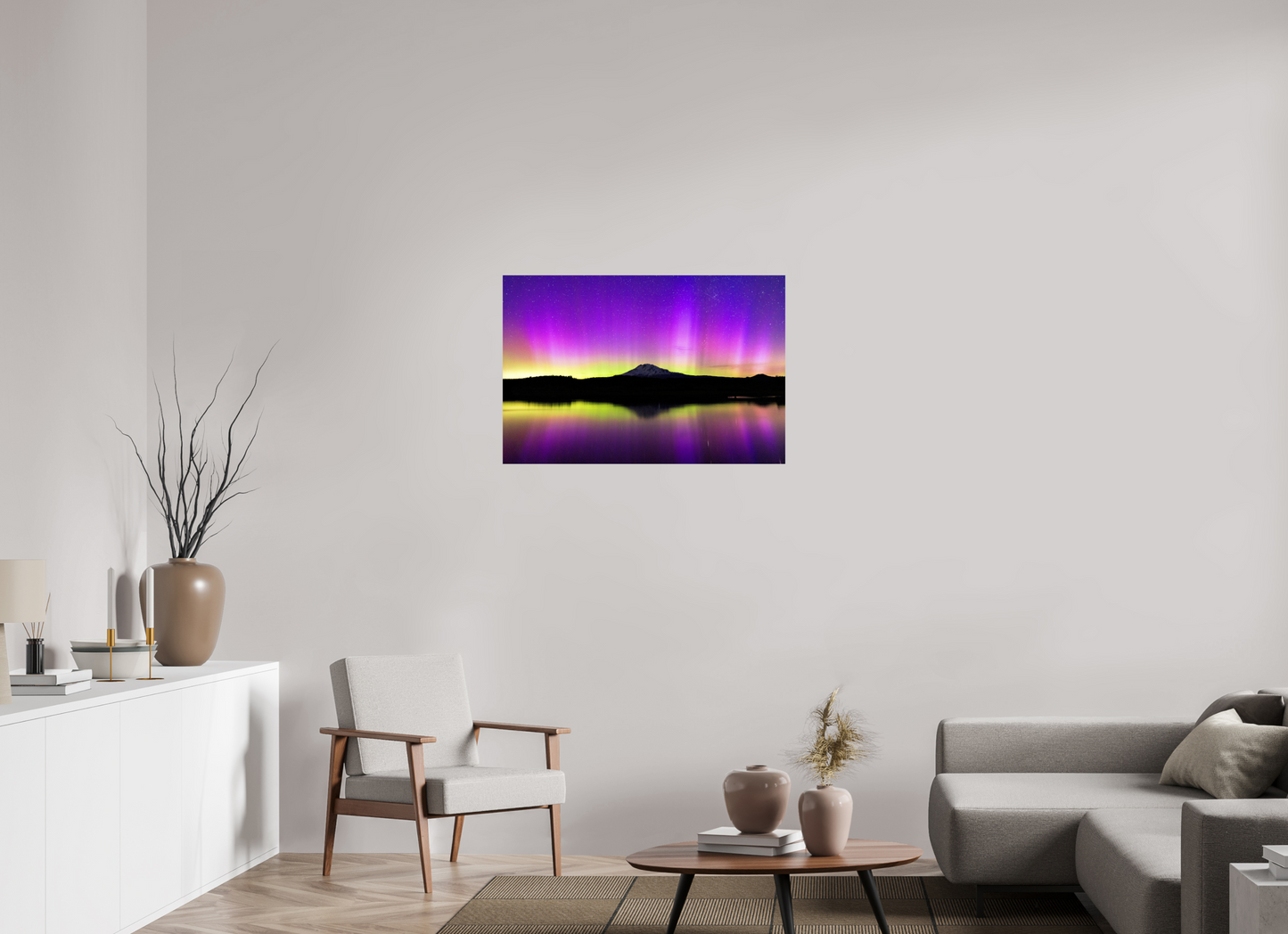 36 x 24″, ChromaLuxe HD Metal Print Aurora Night and Mt. Adams
