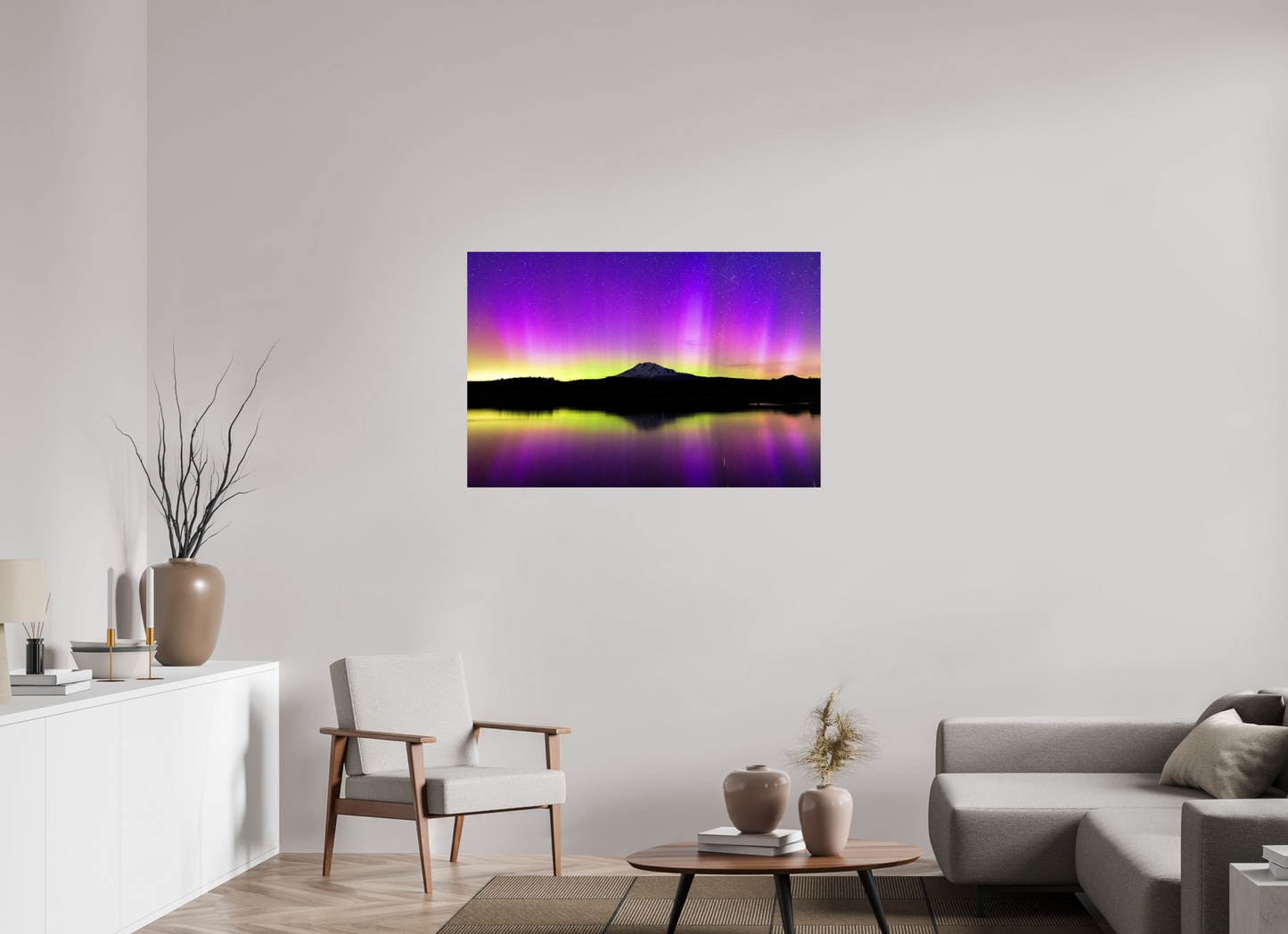 45 x 30″, ChromaLuxe HD Metal Print Aurora Night and Mt. Adams