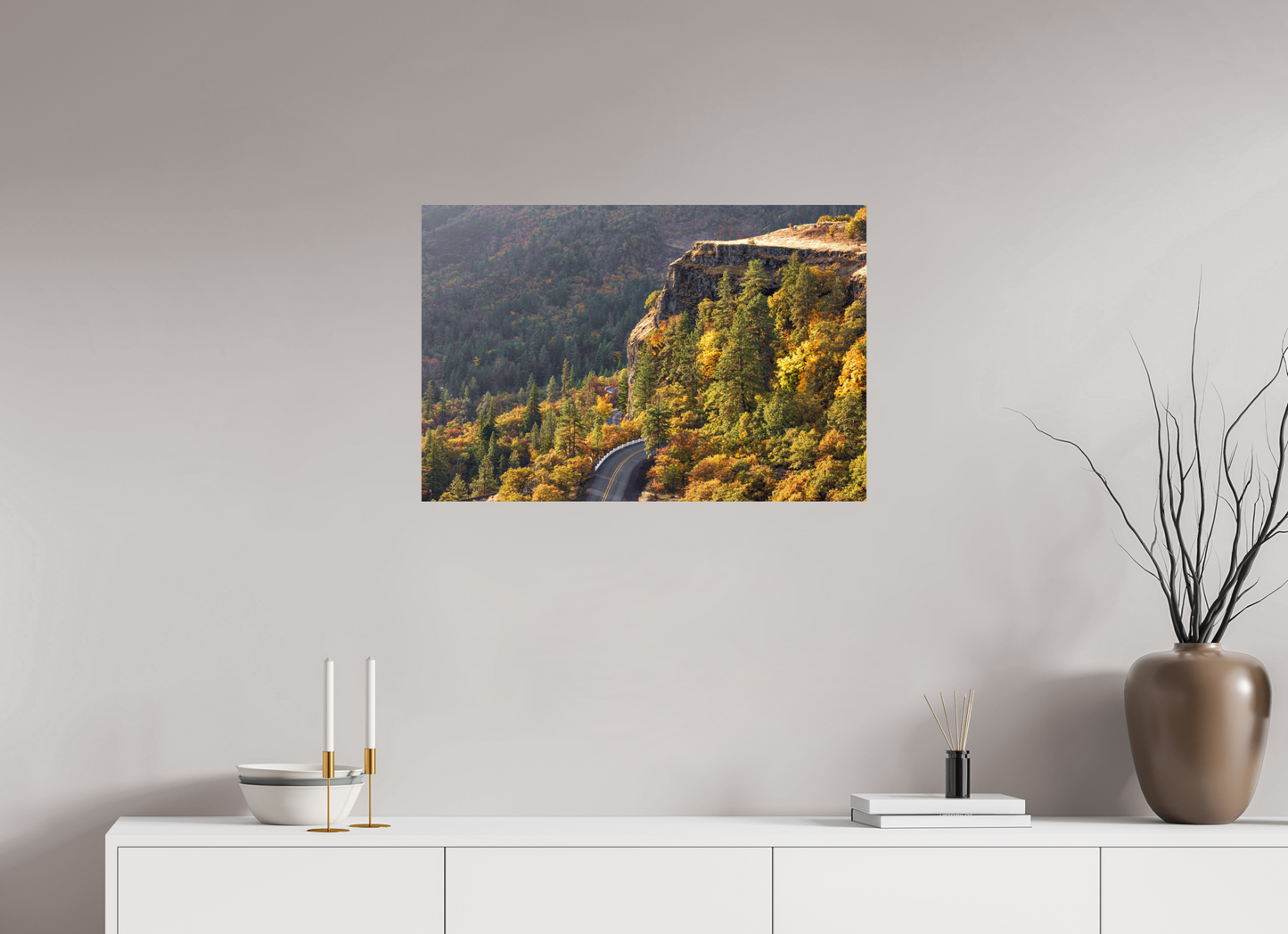 30 x 20″, ChromaLuxe HD Metal Print A Fall Drive on the Rowena Crest