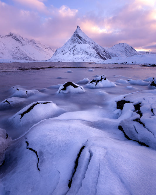 Lofoten Islands winter twilight landscape photography Norway Fredvang Bridges mountain peaks