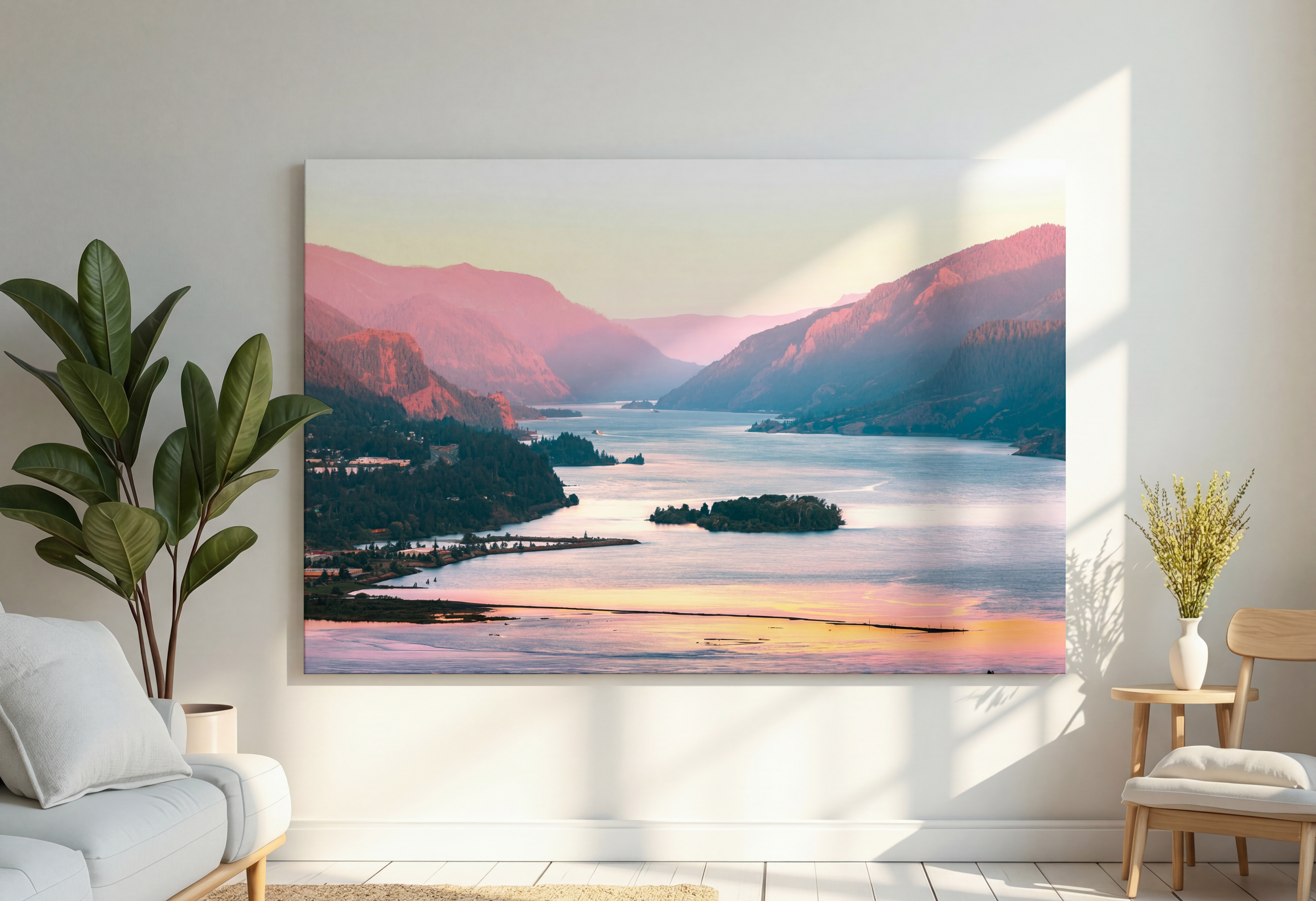 Landscape of Columbia River Gorge as a picture in a livingroom