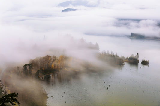 Columbia River Gorge fog photography winter landscape over Ruthton County in hood river fine art print