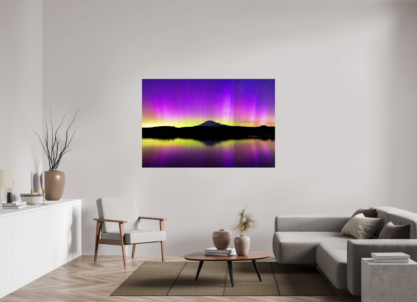 66 x 44″, ChromaLuxe HD Metal Print Aurora Night and Mt. Adams