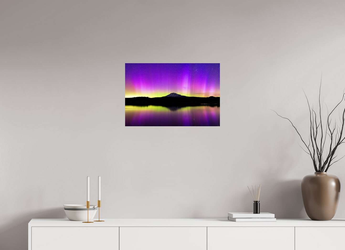 24 x 16″, Fine Art Print Aurora Night and Mt. Adams