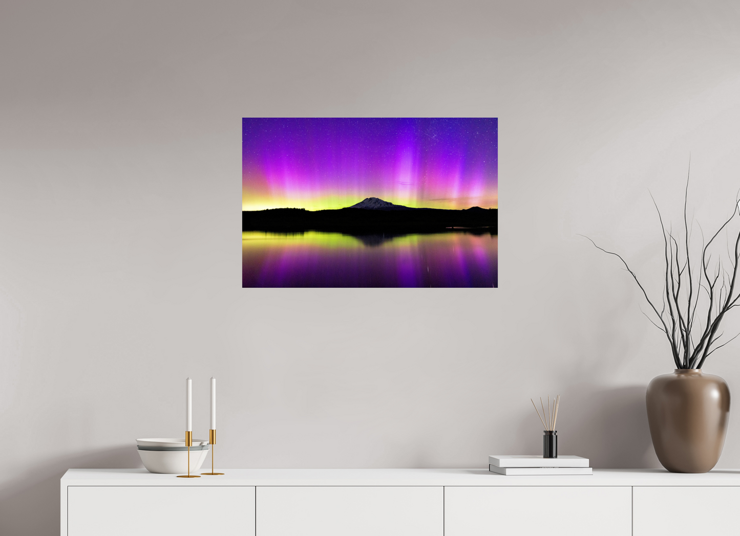 30 x 20″, ChromaLuxe HD Metal Print Aurora Night and Mt. Adams