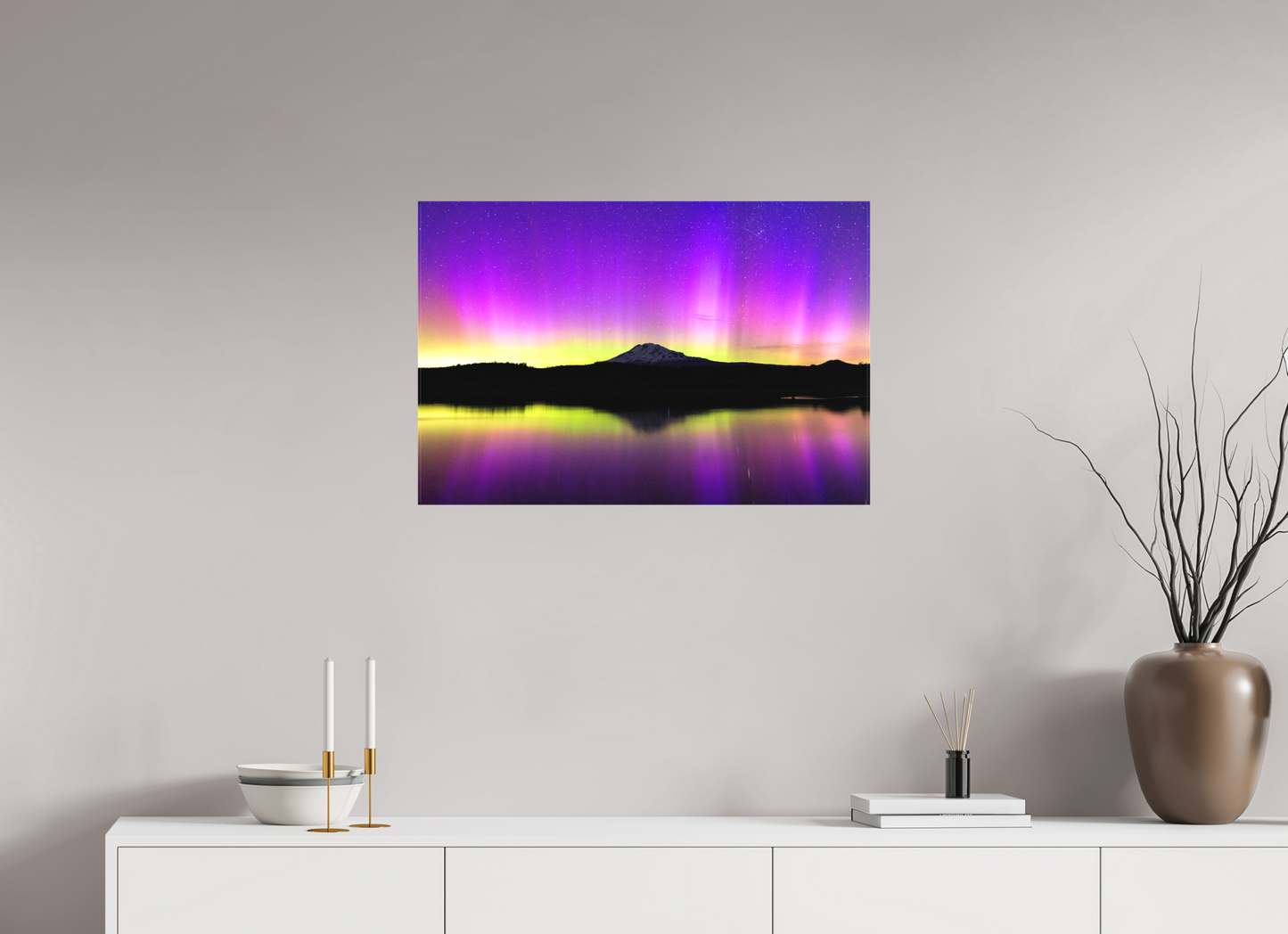 30 x 20″, Matte Canvas on Stretcher Frame Aurora Night and Mt. Adams